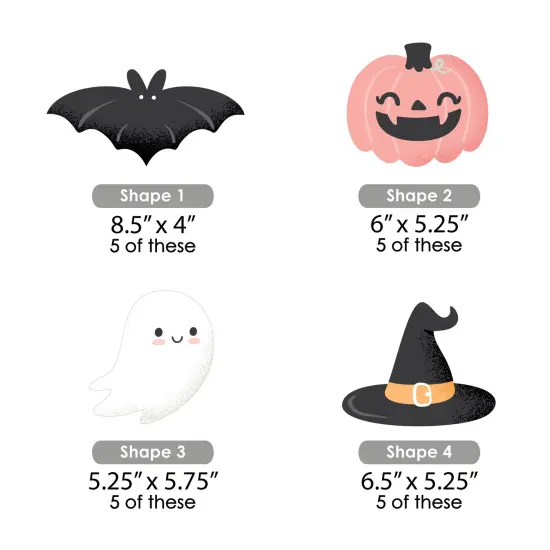 Big Dot of Happiness Pastel Halloween - Ghost, Hat, Bat and Pumpkin Decorations DIY Pink Pumpkin Party Essentials - Set of 20 {7}