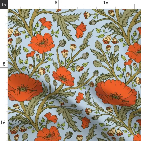 Various Fabrics by the Yard or Fat Quarter Red Poppies Blue Green Hand Drawn Floral Vines Custom Printed Fabric by Spoonflower {2}