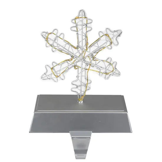 Northlight 7.5" LED Lighted Silver Wired Snowflake Christmas Stocking Holder {1}