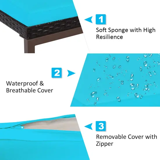 Costway Patio Rattan Lounge Chair Chaise Recliner Back Adjustable w/Cushion Turquoise {6}