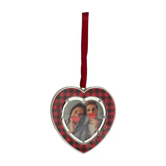 Northlight Buffalo Plaid Heart Shaped Picture Frame Christmas Ornament - 3" - Silver Finish Red {3}