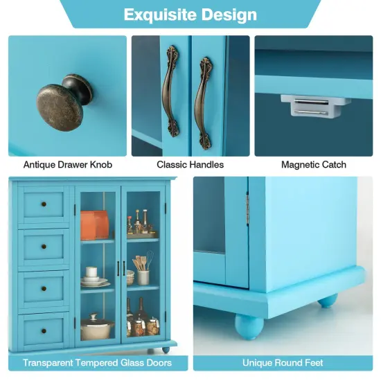Buffet Sideboard Table Kitchen Storage Cabinet with Drawers and Doors Blue {6}