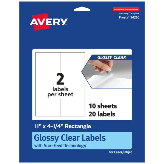 Avery Glossy Clear Rectangle Labels, 11" x 4.25" {7}