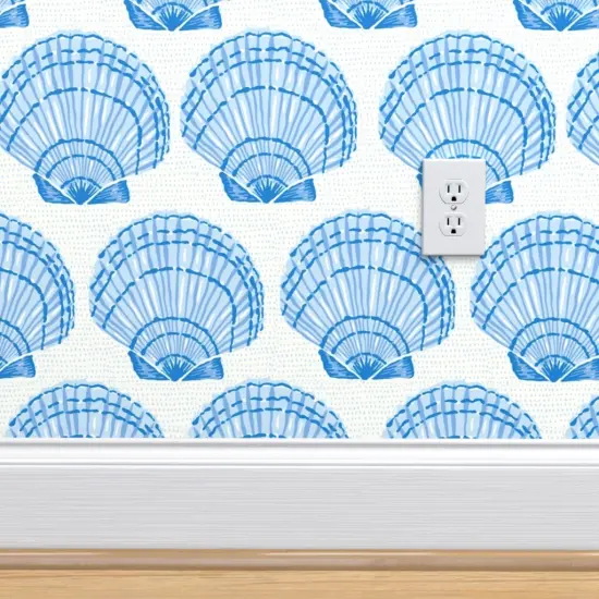 Peel & Stick Wallpaper 2FT Wide Summer Seashells Coastal Beach Hand-Drawn Sea Ocean Underwater Custom Removable Wallpaper by Spoonflower {4}