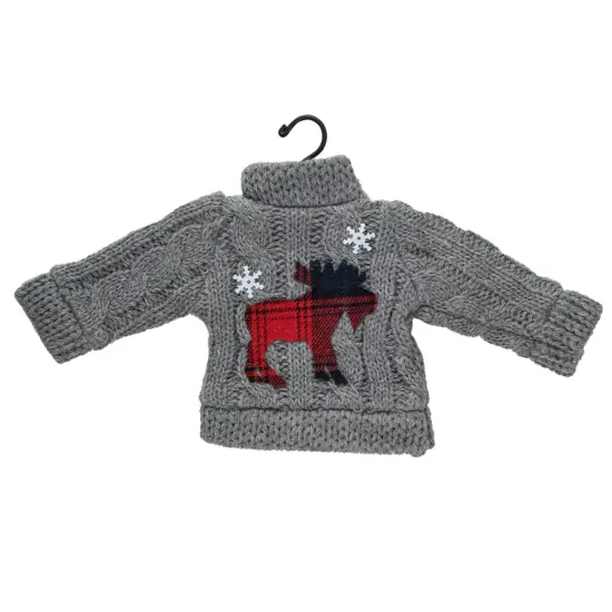 Northlight Ugly Sweater with Plaid Moose Christmas Ornament - 9" - Gray {3}