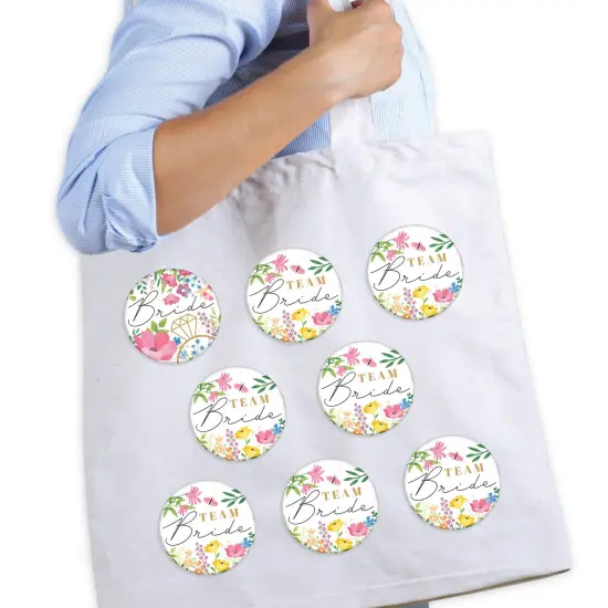 Big Dot of Happiness Wildflowers Bride - 3 inch Boho Floral Bridal Shower and Wedding Party Badge - Pinback Buttons - Set of 8 {3}