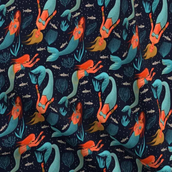 Various Fabrics by the Yard or Fat Quarter Mermaids Under The Sea Seaside Whimsical Ocean Nautical Custom Printed Fabric by Spoonflower {5}