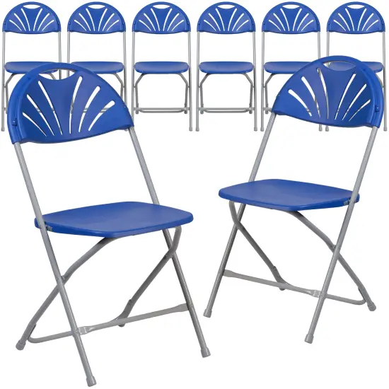 Emma and Oliver 8 Pack Wedding/Event Stackable Fan Back Plastic Folding Chair Blue {1}