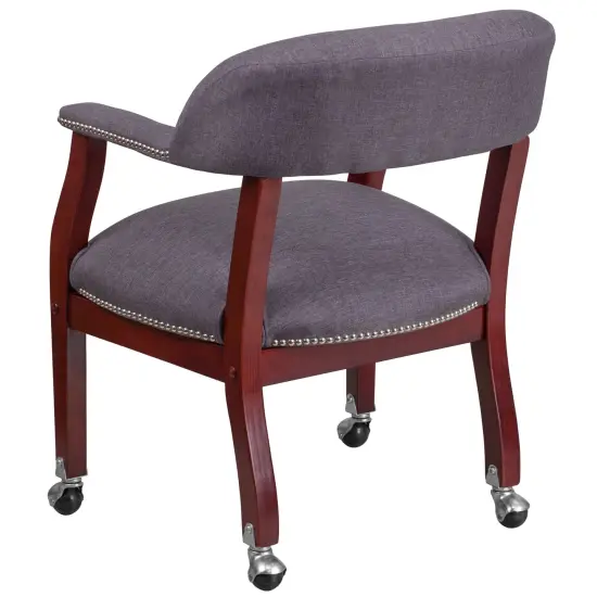 Emma and Oliver Conference Chair with Accent Nail Trimand Casters Gray Fabric {4}