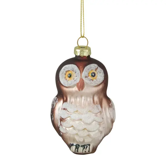 Northlight 3.75" Brown and White Glass Owl Christmas Ornament {1}