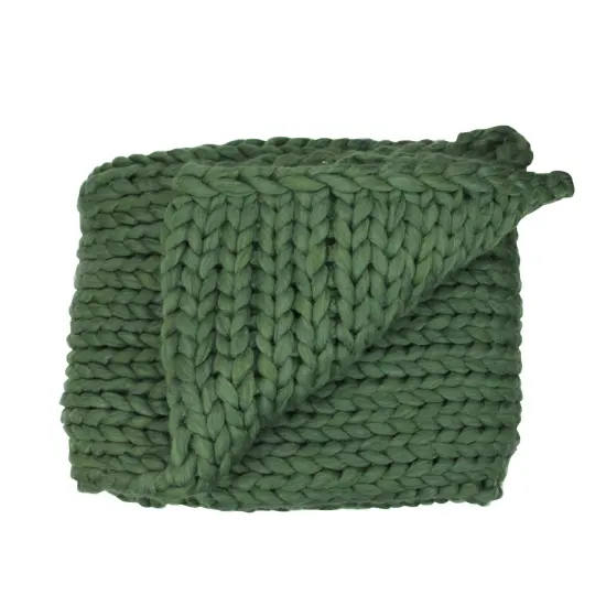 Northlight Hunter Green Cable Knit Plush Throw Blanket 50" x 60" {1}