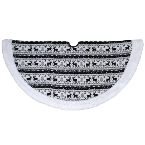 Northlight Nordic Reindeer Christmas Tree Skirt with Fleece Border - Black and White - 48" {3}