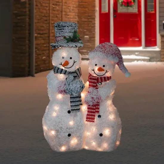 Northlight 39" Lighted Snowy Tinsel Snowman Couple Outdoor Christmas Decoration White {3}