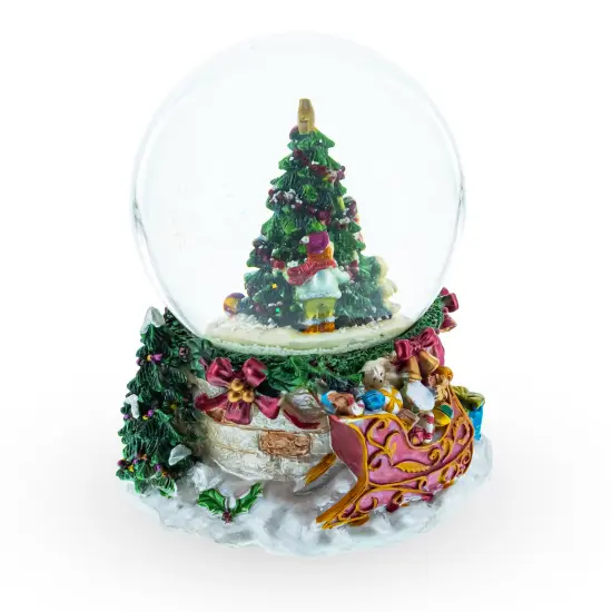Joyful Children Adorning Christmas Tree: Musical Water Snow Globe {6}