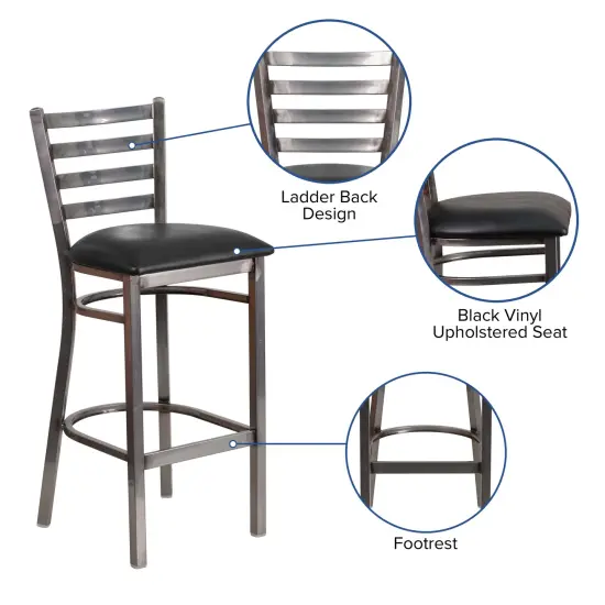 Emma and Oliver Clear Coated Ladder Back Metal Restaurant Dining Barstool BlackVinyl/ClearCoat {3}