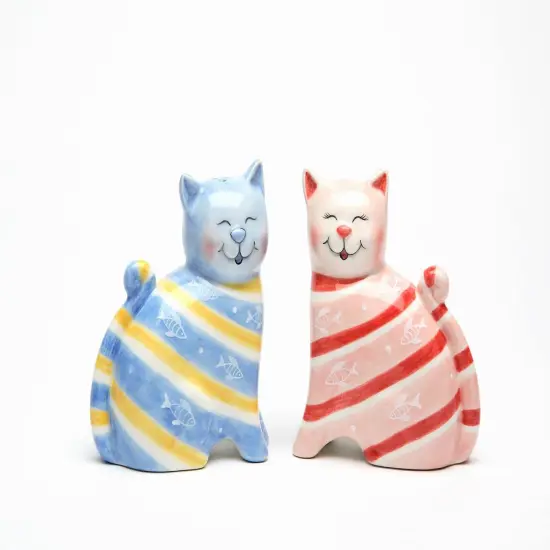 Ceramic Striped Cats Salt & Pepper Shakers, Home D&eacute;cor, Gift for Her, Gift for Mom, Kitchen D&eacute;cor, Cat Lovers Gift, Pet Loss Gift {3}