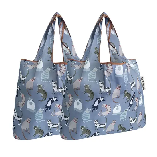 Wrapables Foldable Tote Nylon Reusable Grocery Bag (Set of 2) Cool Felines {1}