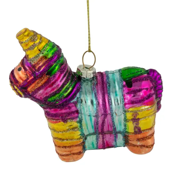 Northlight Pi&ntilde;ata Donkey Bohemian Style Glass Christmas Ornament - 3.5" Multi {1}