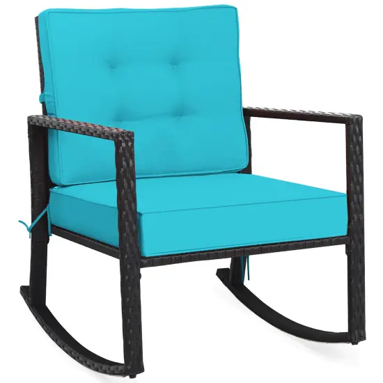 Costway Patio Rattan Rocker Chair Outdoor Glider Rocking Chair Cushion Lawn Turquoise {2}