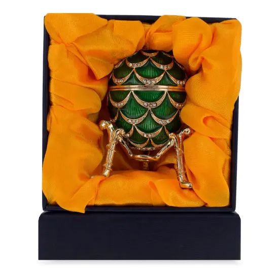 Green Enamel Pinecone Royal Inspired Imperial Easter Egg with Clock Surprise {6}