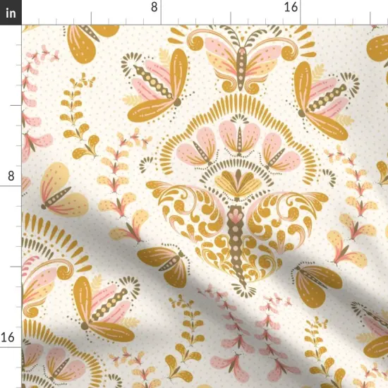 Various Fabrics by the Yard or Fat Quarter Gold Butterfly Light Pink Whimsical Damask Feminine Floral Garden Custom Printed Fabric by Spoonflower {2}