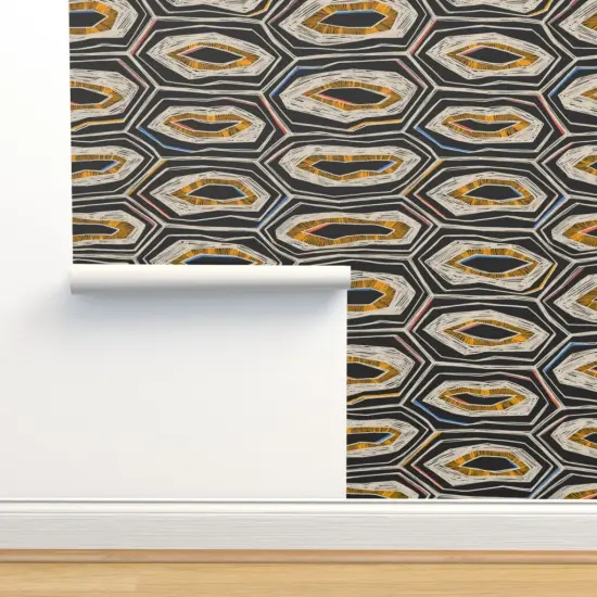 Peel & Stick Wallpaper 2FT Wide Tortoiseshell Abstract Bold Geometric Animal Print Hexagon Hand Drawn Custom Removable Wallpaper by Spoonflower {2}