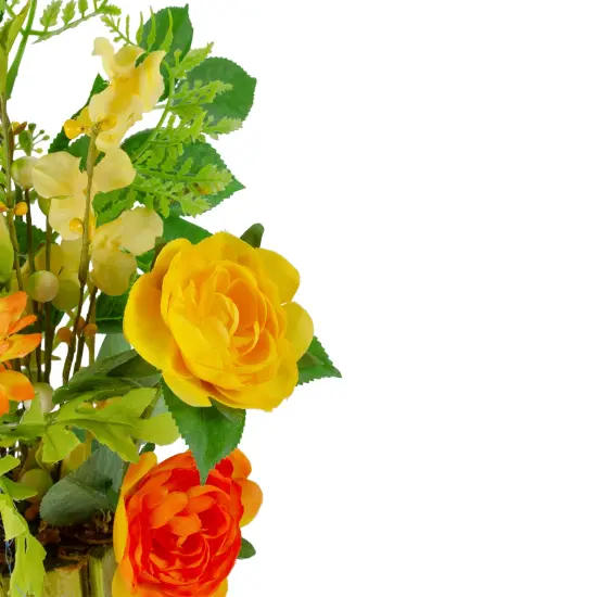 Northlight Potted Ranunculus and Rose Floral Spring Decoration - 13" Orange {4}
