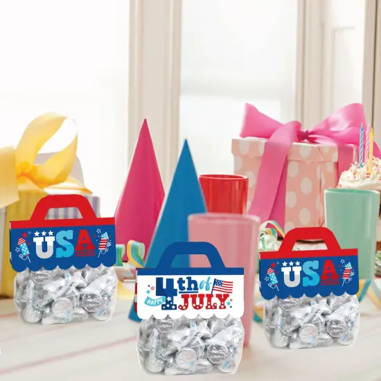 Big Dot of Happiness Firecracker 4th of July - DIY Red, White and Royal Blue Party Clear Goodie Favor Bag Labels - Candy Bags with Toppers - Set of 24 {7}