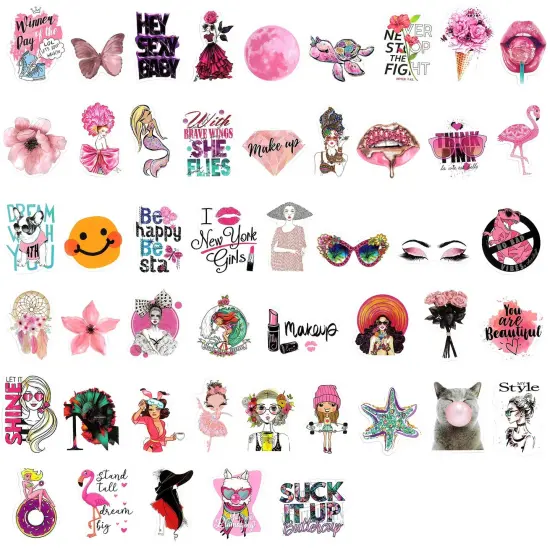 Wrapables Waterproof Vinyl Stickers for Water Bottles, Laptop, Phones, Skateboards, Decals for Teens, 100pcs Pink Party {2}