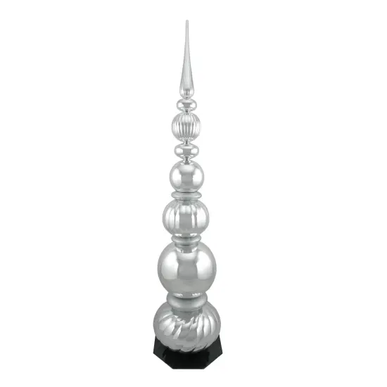 Northlight Shiny Ball Finial Tower Commercial Christmas Decoration - 4.5' - Silver {1}