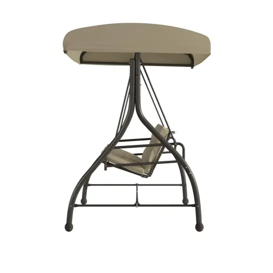 Emma and Oliver 3-Seat Outdoor Steel Converting Patio Swing and Bed Canopy Hammock Brown {10}