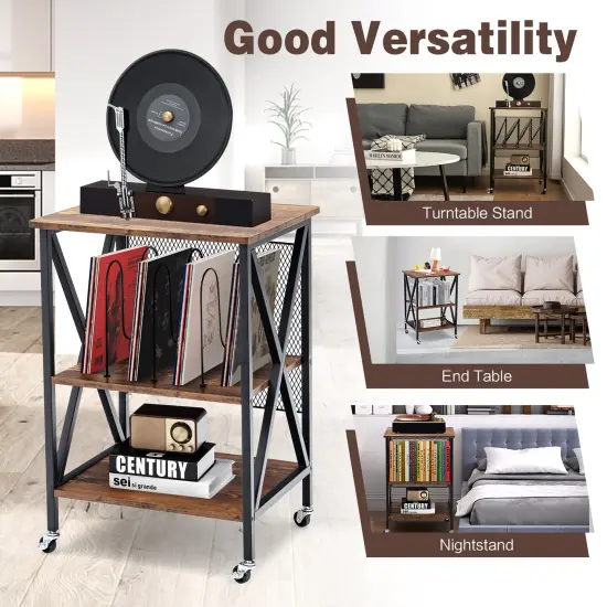 Costway 3-tier Rolling Turntable Stand Vinyl Record Storage Shelf with 3 Dividers & Wheels {6}