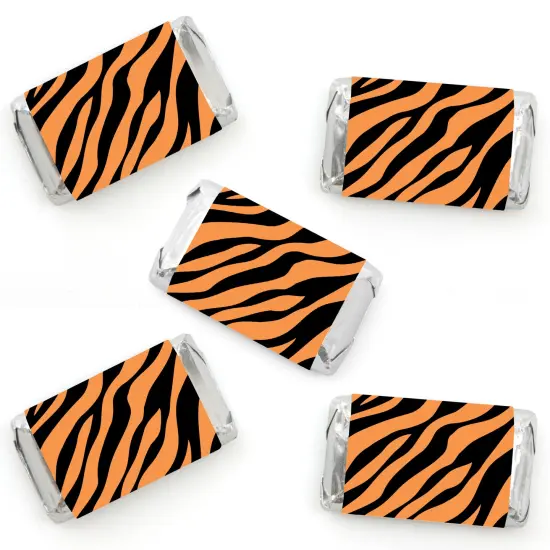 Big Dot of Happiness Tiger Print - Mini Candy Bar Wrapper Stickers - Jungle Party Small Favors - 40 Count {1}