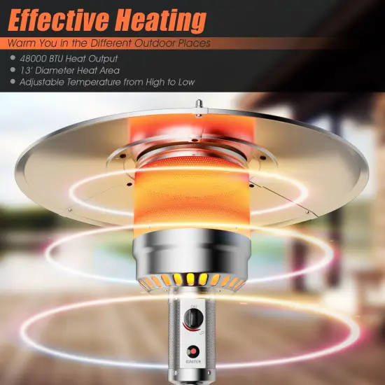 Outdoor Heater Propane Standing LP Gas Steel with Table & Wheels Grey {3}