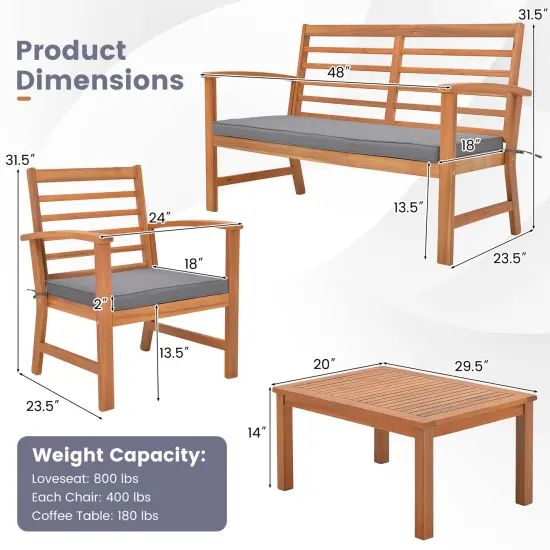 4 Pieces Outdoor Furniture Set With Stable Acacia Wood Frame Grey {5}