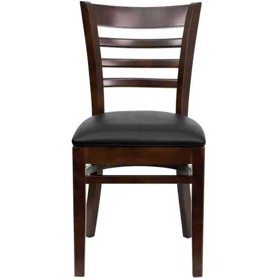 Emma and Oliver Ladder Back Wooden Restaurant Dining Chair BlackVinyl/Walnut {3}