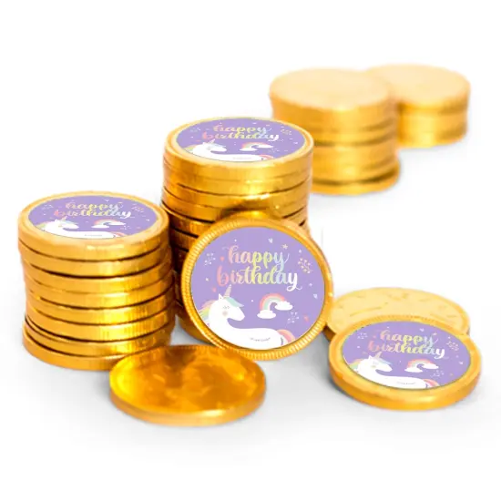 84 Pcs Unicorn Kid's Birthday Candy Party Favors Chocolate Coins (84 Count) - Gold Foil - By Just Candy {1}