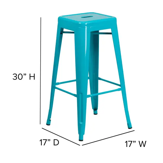 Merrick Lane Newark Series Backless Metal Stool with Square Seat for Indoor-Outdoor Use Crystal Teal-Blue {5}