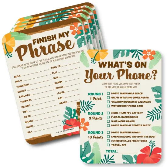 Big Dot of Happiness Tropical Luau - 2-in-1 Hawaiian Beach Party Cards - Activity Duo Games - Set of 20 {1}