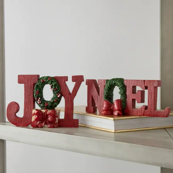 Northlight Wreath and Bow "Noel" and '"Joy" Christmas Signs - Set of 2 Red {3}