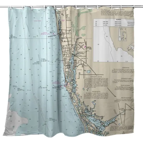 Betsy Drake Naples Bay, FL Nautical Map Shower Curtain {1}