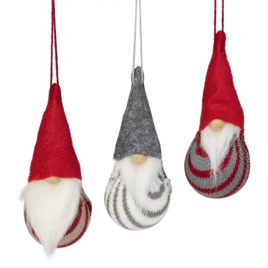 Northlight Santa Gnome Christmas Ornaments - 4.75" - Red and Gray - Set of 3 {1}