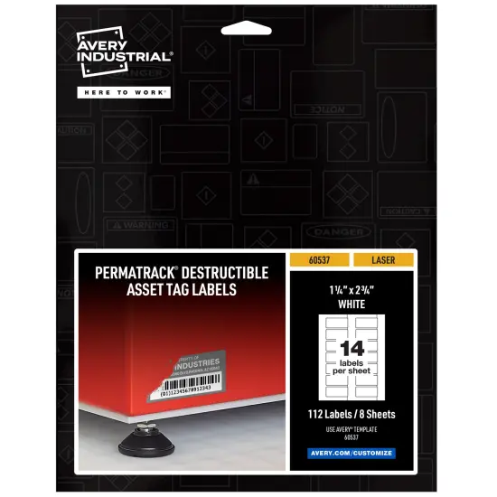Avery PermaTrack Destructible Asset Tag Labels, 1-1/4" x 2-3/4", 112 Asset Tags (60537) {1}