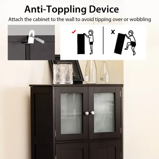 Black MDF Glass Door Floor Cabinet with Adjustable Shelf &ndash; 43 inches Storage Unit Brown {2}