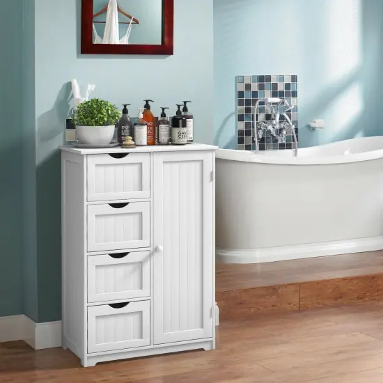 Modern MDF Storage Cabinet with 4 Drawers and Adjustable Shelf Ideal for Bathroom or Bedroom White {6}