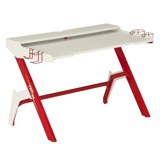 Techni Office Solutions 48.25" Red and White Ergonomic Gaming Computer Desk {1}