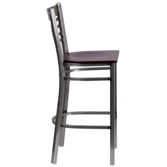 Emma and Oliver Clear Coated "X" Back Metal Restaurant Dining Barstool Mahogany/ClearCoated {4}