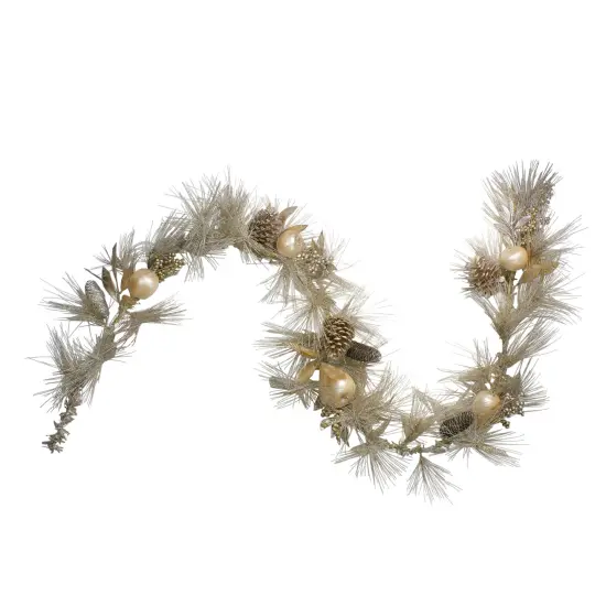 Northlight Glitter Pine Needle and Apple Pine Cone Artificial Christmas Garland - 6' x 9" - Unlit Gold {1}
