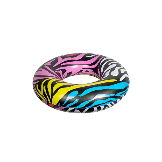 Swim Central 39" Multi-Color Zebra Stripes Inflatable Inner Tube Ring Float Black {3}