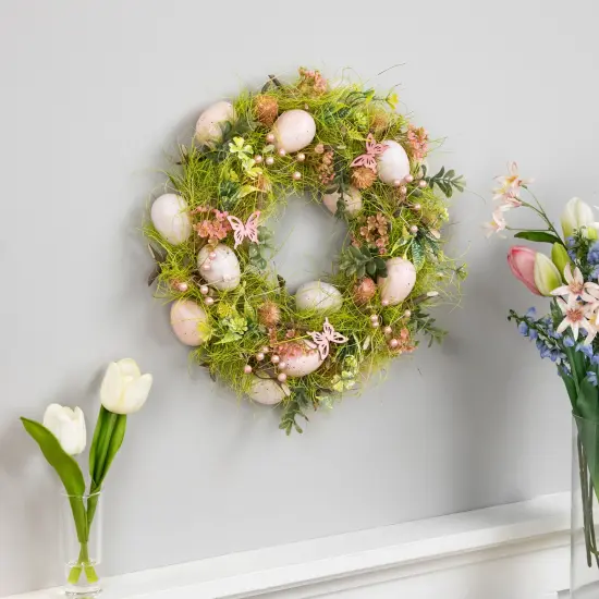 Northlight Easter Eggs with Butterflies Artificial Spring Wreath - 13" Pink {4}